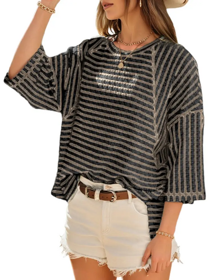 Multi-Tone Striped Relaxed Oversized Crew Neck T-Shirt
