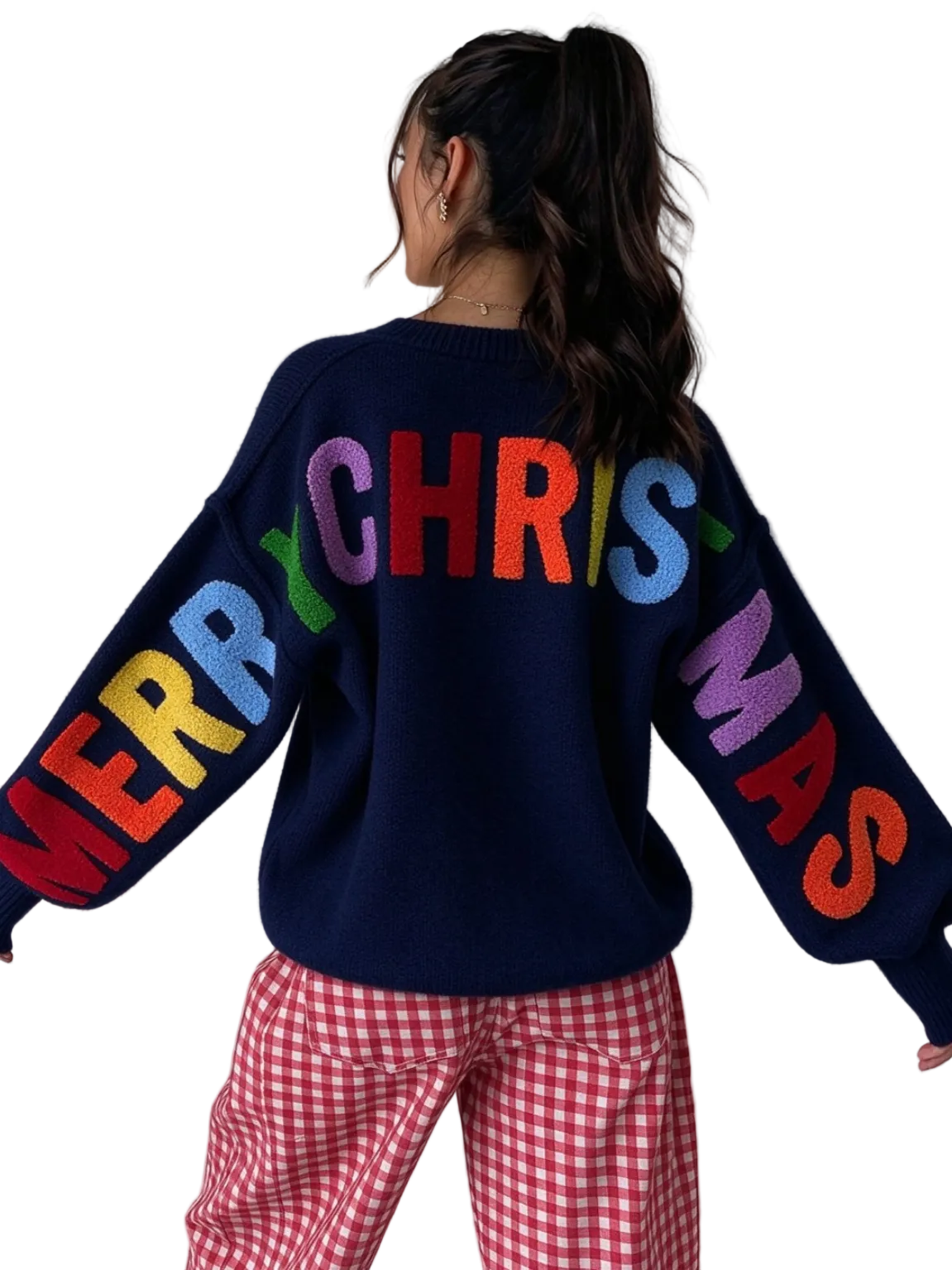 🎀Christmas Color Letter Graphic Oversized Crewneck Top For Women