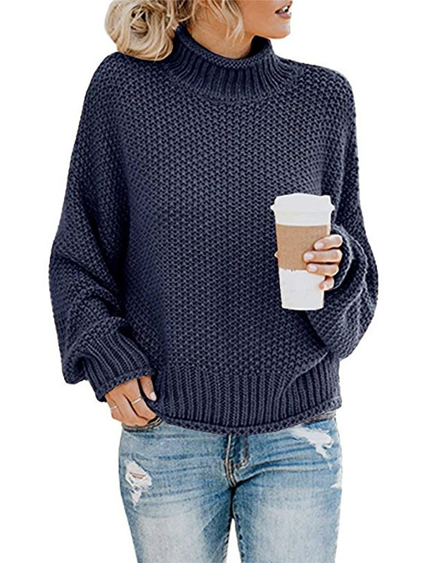 Oversized Turtleneck Batwing Sleeve Pullover Top