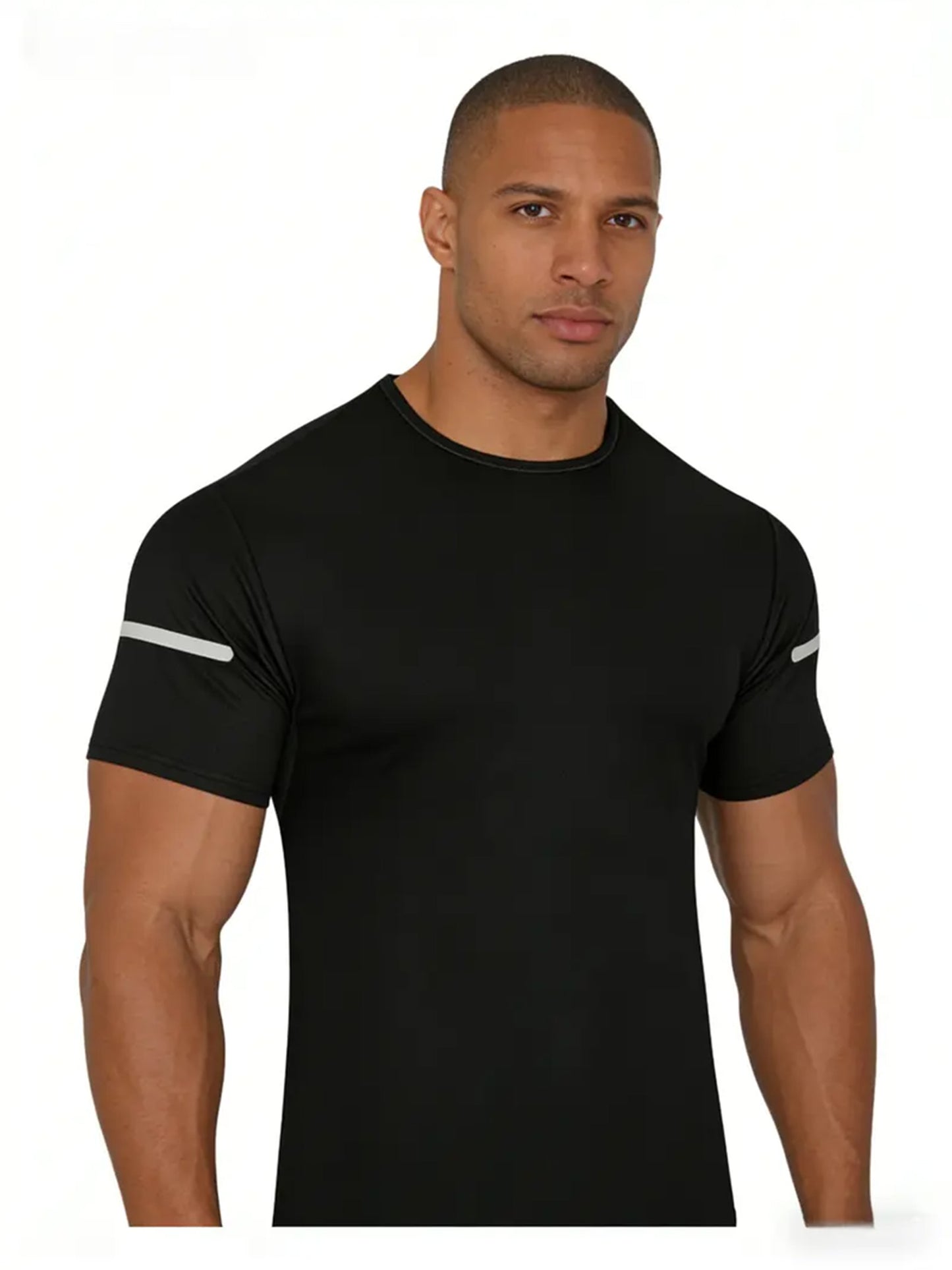 Men Reflective Stripe Crew Neck Workout Running Short Sleeve T Shirt