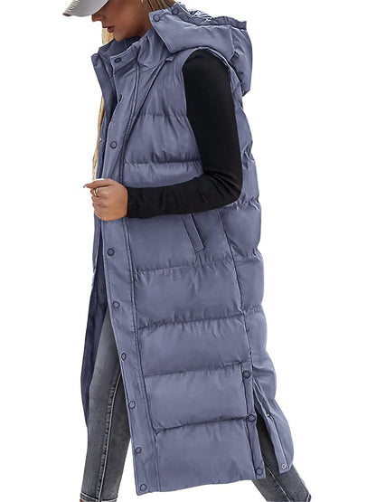Long Hooded Puffer Vest For Women