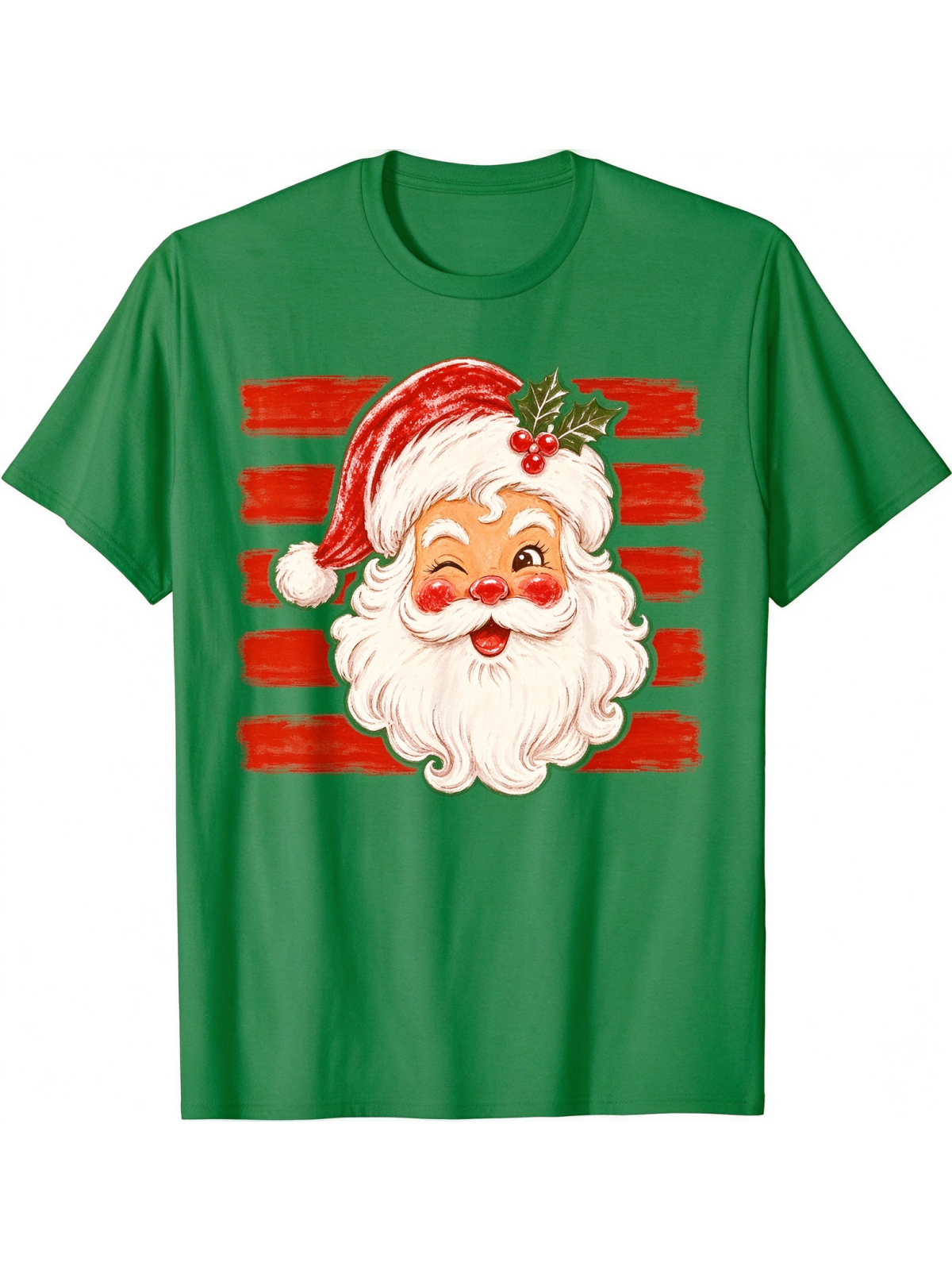 Vintage Christmas Santa Print Casual Short Sleeve Top