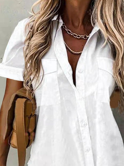 Single Breasted Short Sleeve Solid Color Shirt