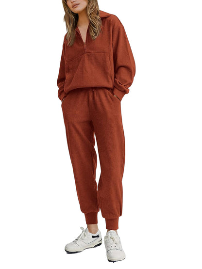 🎀Women's Ribbed Half Zip Lounge Two Piece Set