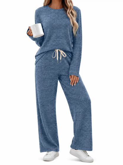 Women Two Piece Lounge Set With Drawstring Waist And Side Pockets