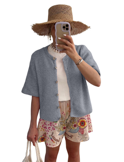 ⏰Hot Sale-Women's Ribbed Knit Button Down Cardigan Lightweight Sweater Top