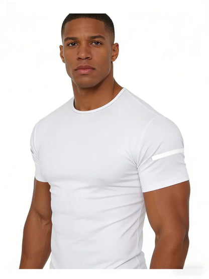 Men Reflective Stripe Crew Neck Workout Running Short Sleeve T Shirt
