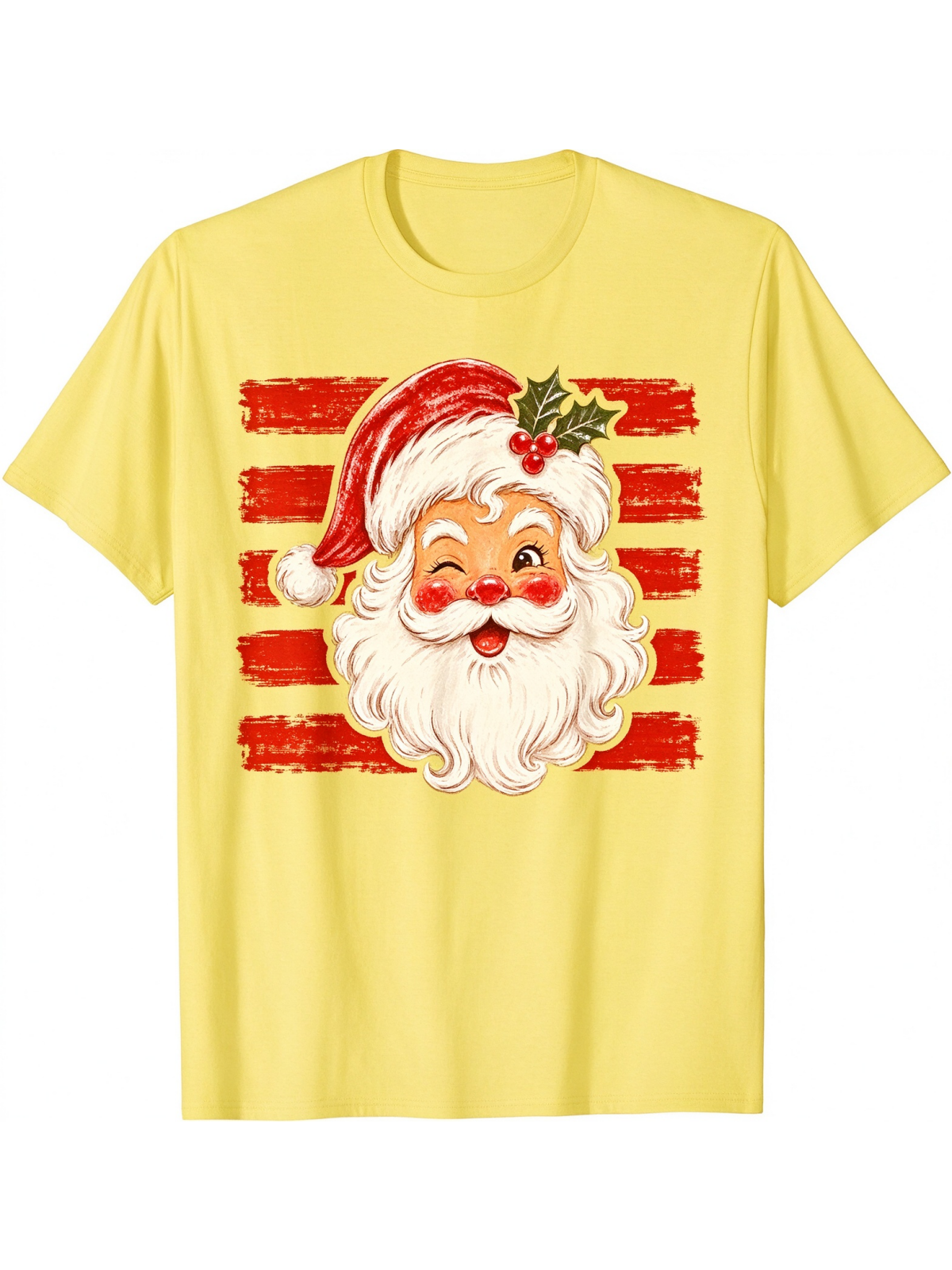 Vintage Christmas Santa Print Casual Short Sleeve Top