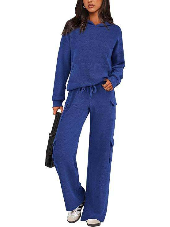 Women Hooded Top Wide Leg Cargo Pant 2 Piece