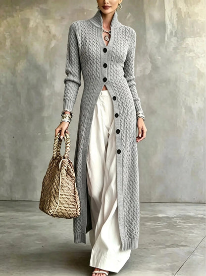 Limited time sale🔥Women's Stand Collar Single Button Cable Knit Long Cardigan