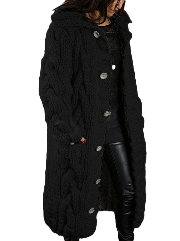 Women’s Hooded Cable Knit Long Cardigan
