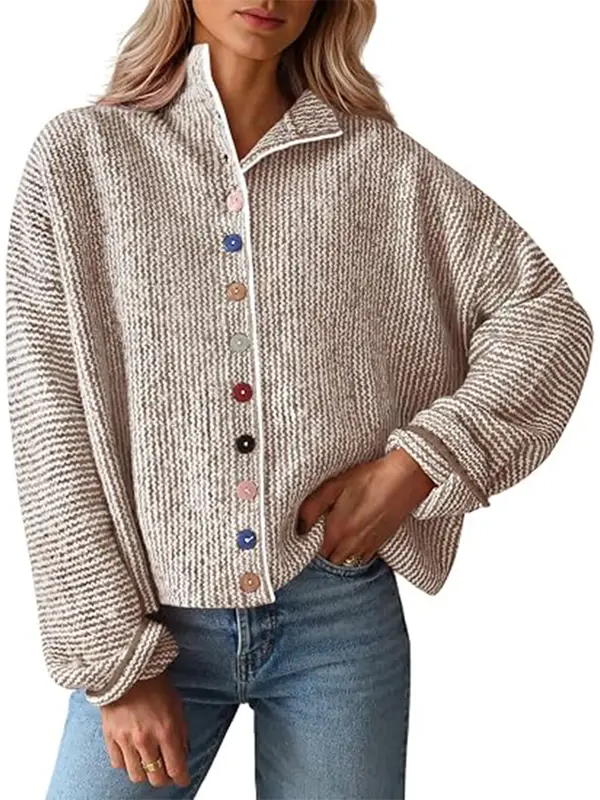 Womens Stand Collar Colorful Button Fall Cardigan