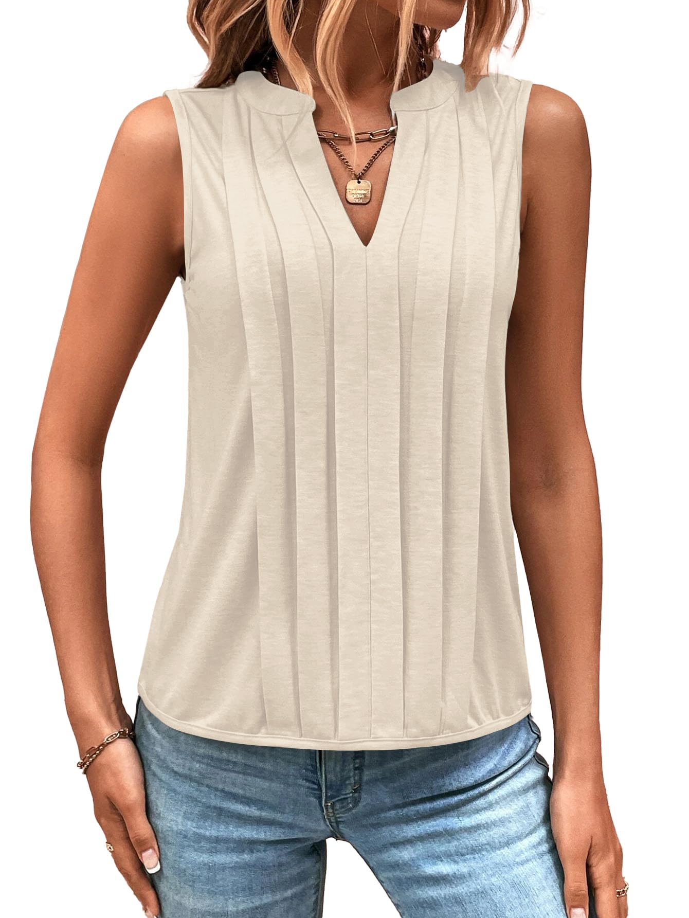 ✨2025 New Women's Sleeveless Notched V Neck Tank Tops