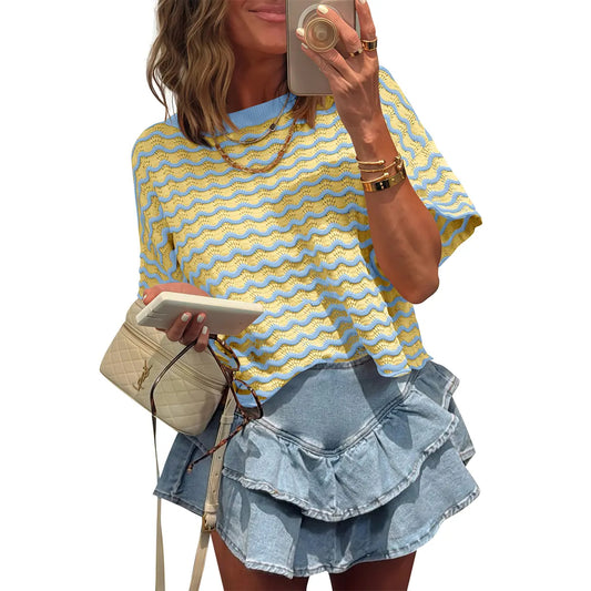 Womens Striped Color Block Tops