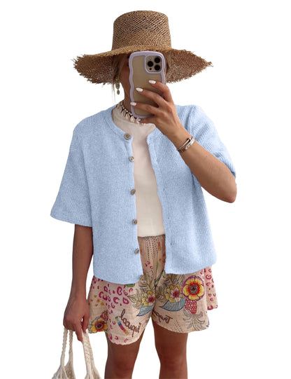 ⏰Hot Sale-Women's Ribbed Knit Button Down Cardigan Lightweight Sweater Top
