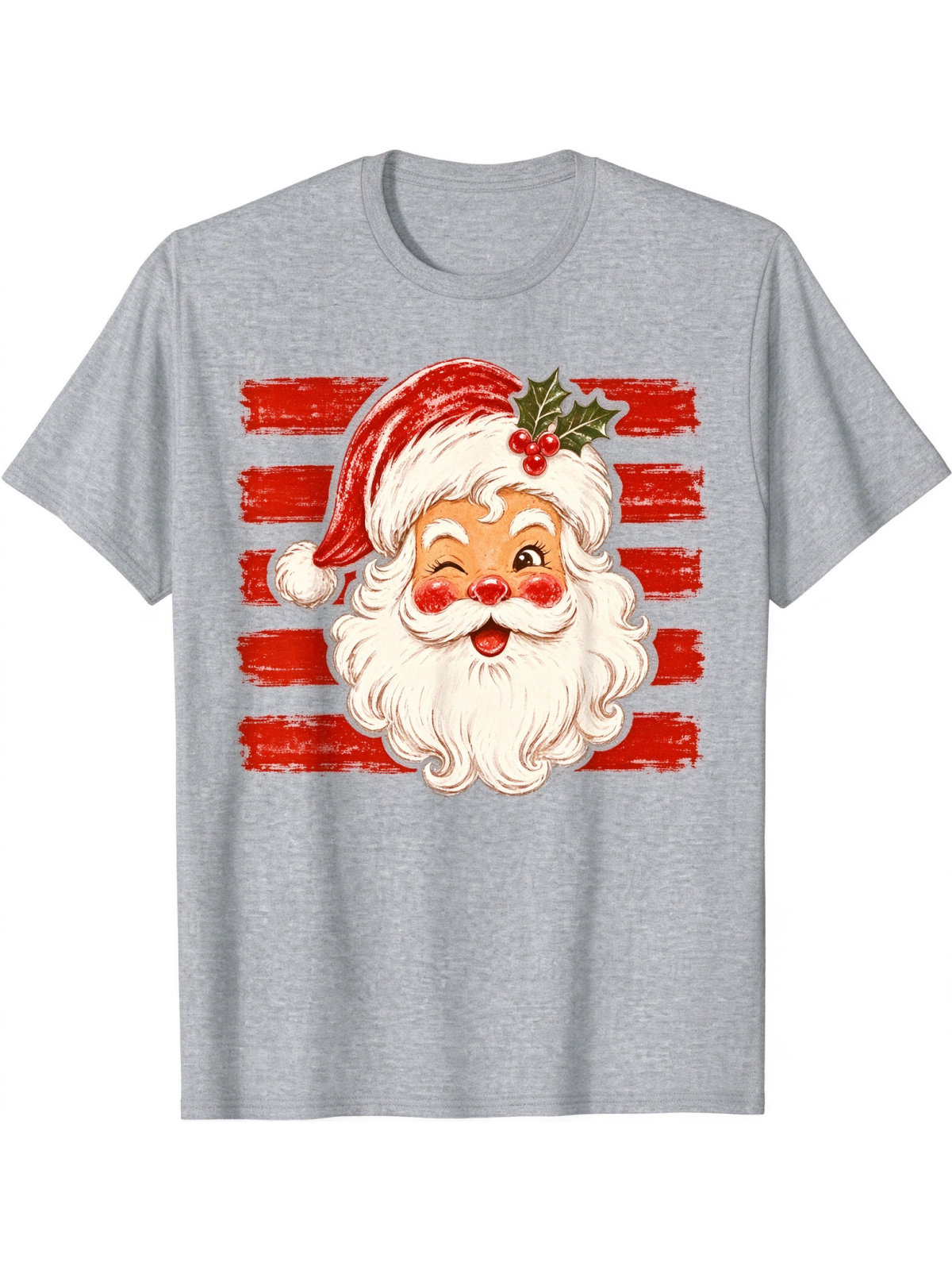 Vintage Christmas Santa Print Casual Short Sleeve Top