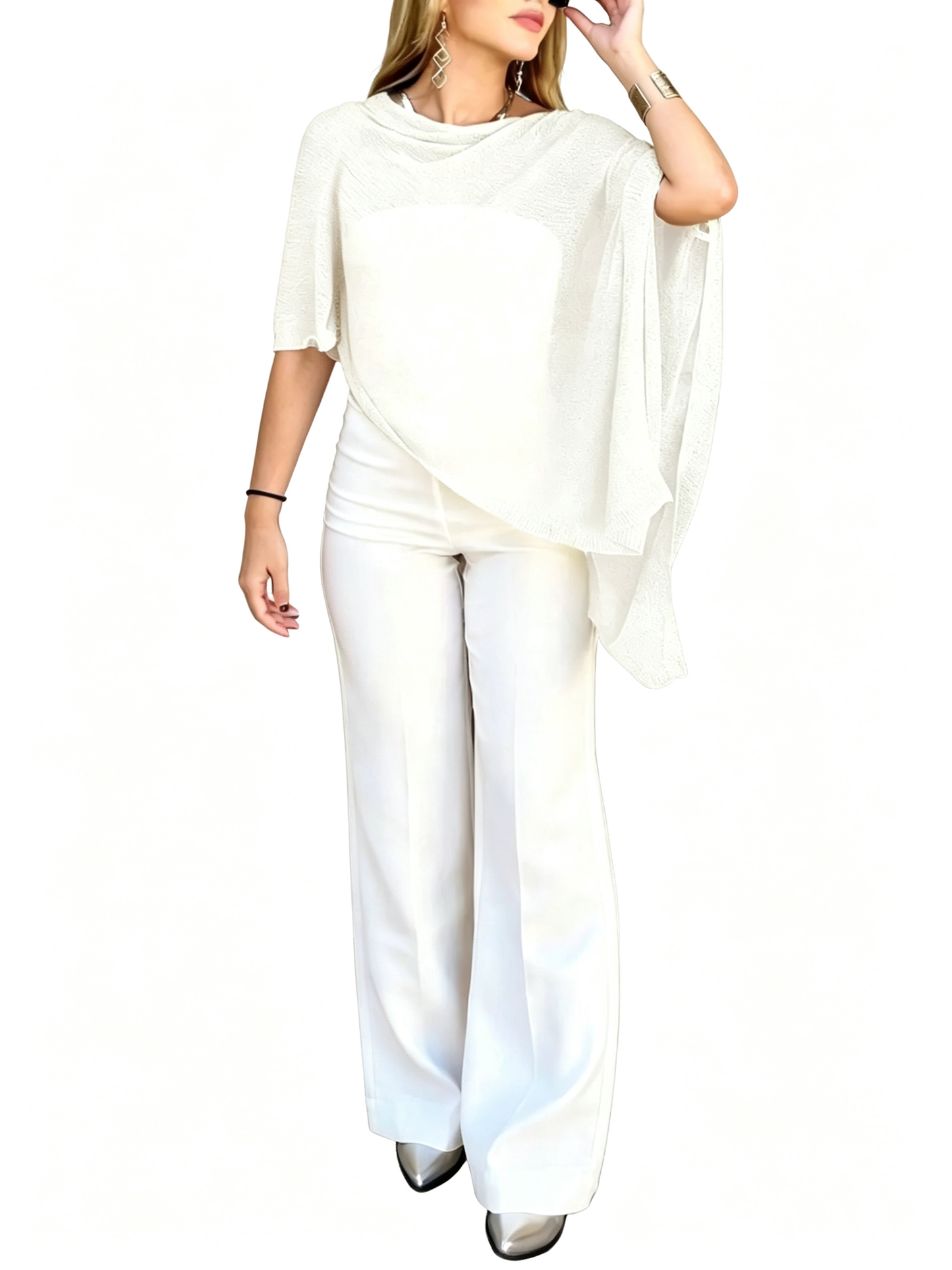 Women Multi-Wear Unique Irregular Hem Knit Shawl Pullover All Match Casual Tops