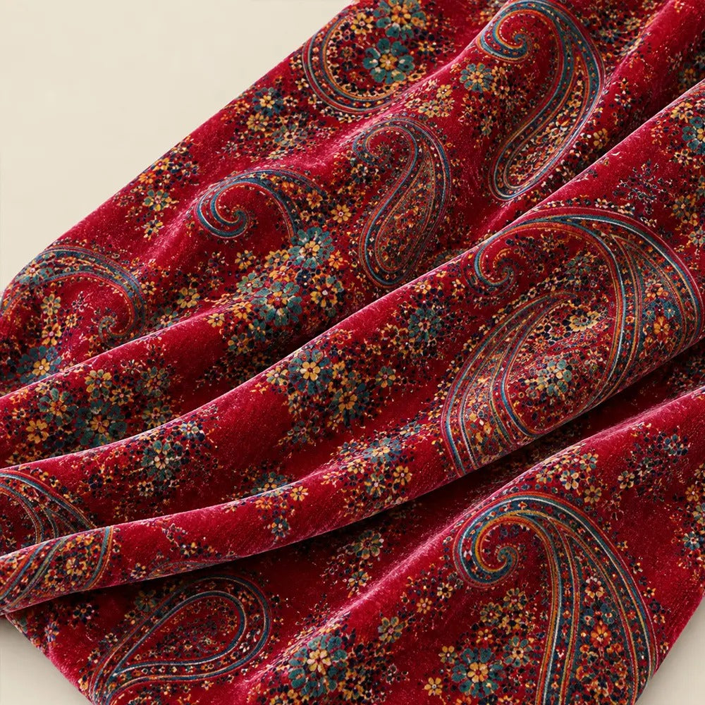 Vintage Paisley Print Velvet Hoodie Top