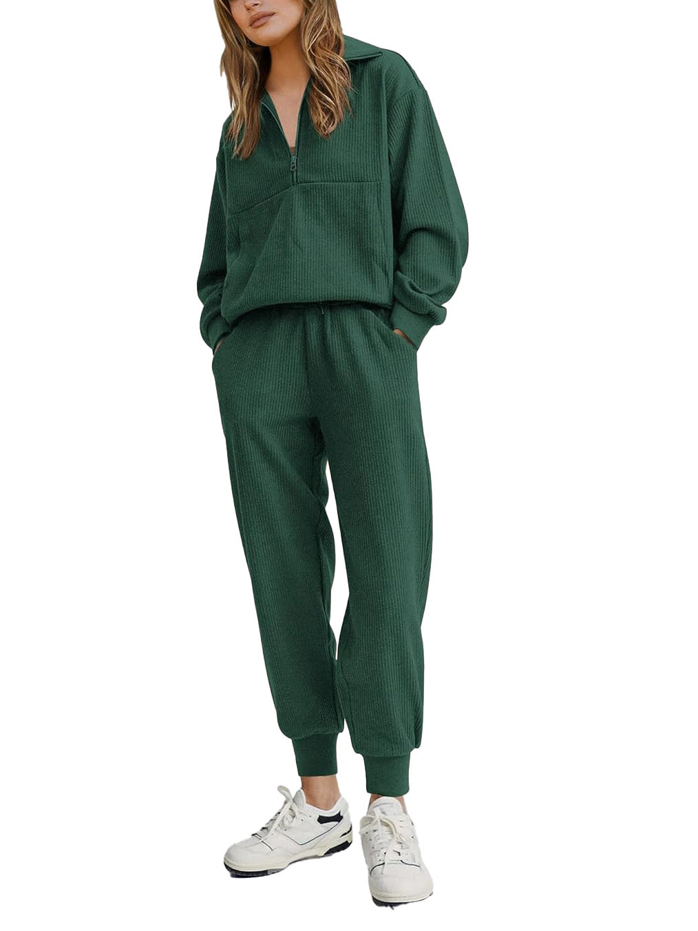 🎀Women's Ribbed Half Zip Lounge Two Piece Set