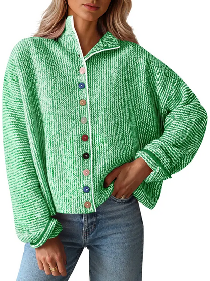 Womens Stand Collar Colorful Button Fall Cardigan