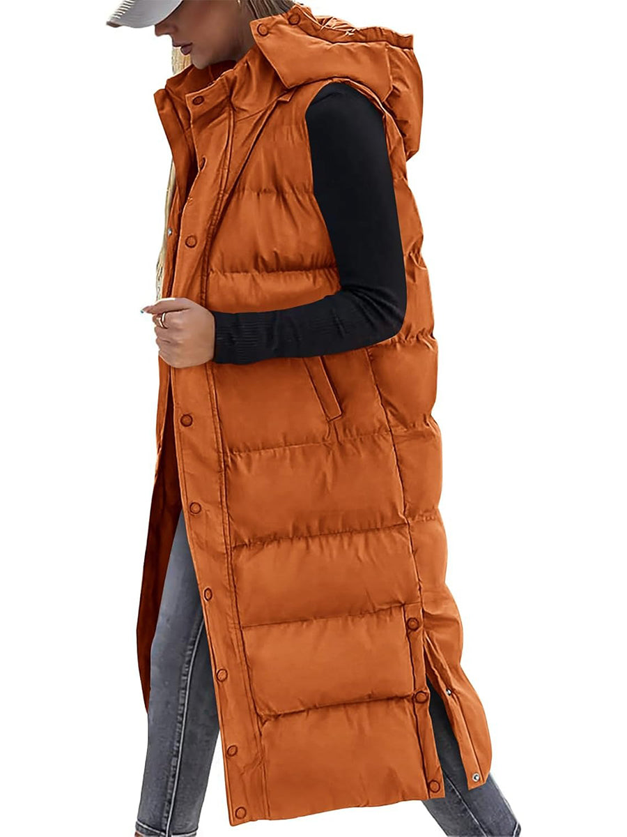Long Hooded Puffer Vest For Women