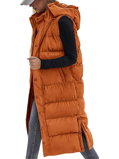 Long Hooded Puffer Vest For Women
