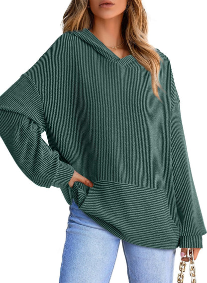 🎀Women’s Solid Ribbed Knit Oversized Hoodie