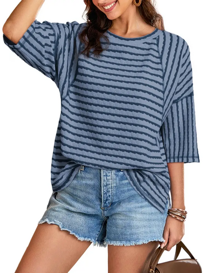 Multi-Tone Striped Relaxed Oversized Crew Neck T-Shirt