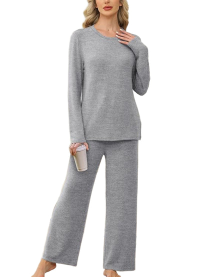 Women Two Piece Lounge Set With Drawstring Waist And Side Pockets