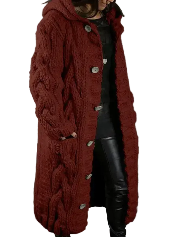 Women’s Hooded Cable Knit Long Cardigan