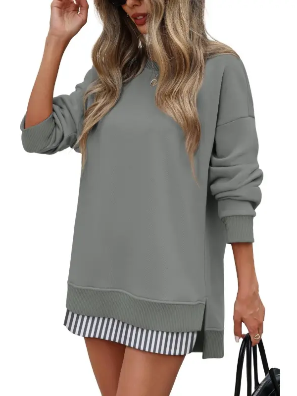 Fall Casual Long Sleeve Side Slit Tunic Top