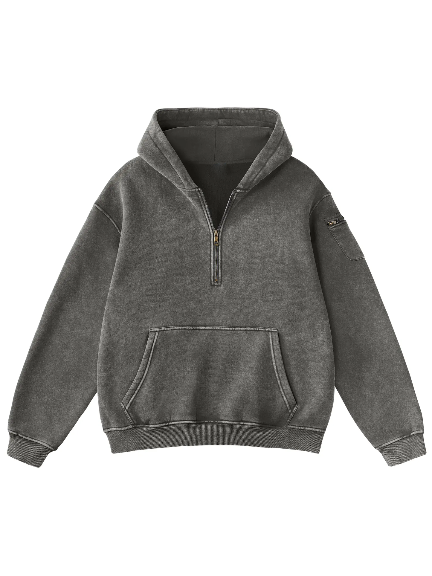 Half Zip Vintage Wash Oversized Hoodie With Dual Storage Pockets