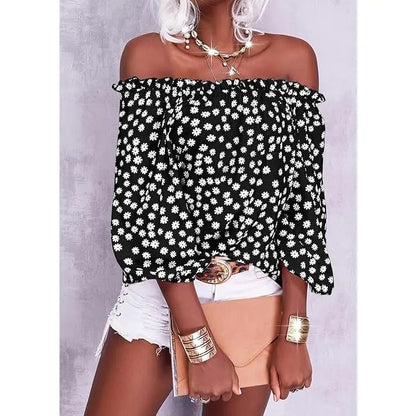 Women's Off Shoulder Floral Chiffon Blouse