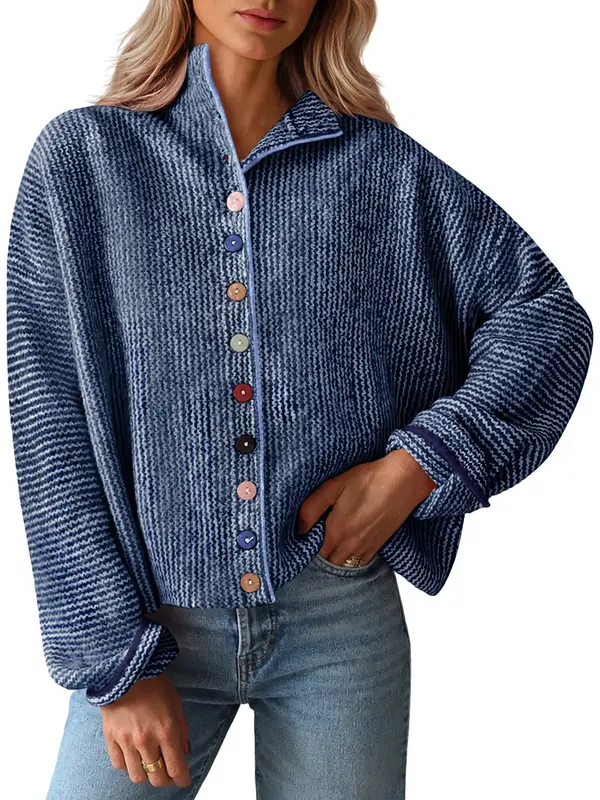 Womens Stand Collar Colorful Button Fall Cardigan