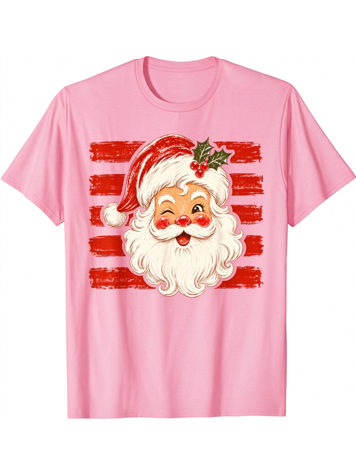 Vintage Christmas Santa Print Casual Short Sleeve Top