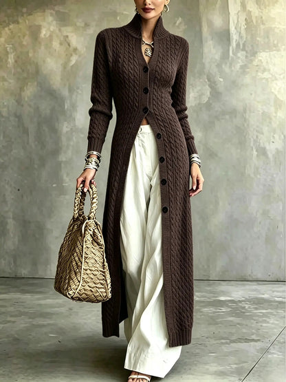 Limited time sale🔥Women's Stand Collar Single Button Cable Knit Long Cardigan