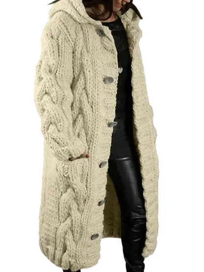 Women’s Hooded Cable Knit Long Cardigan