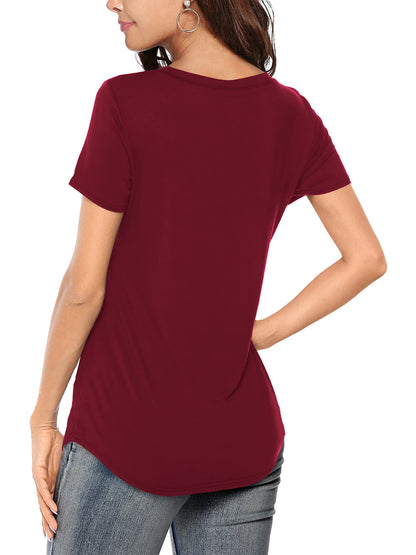 ✨Women's V-neck Short Sleeve Curved Hem Tee Top