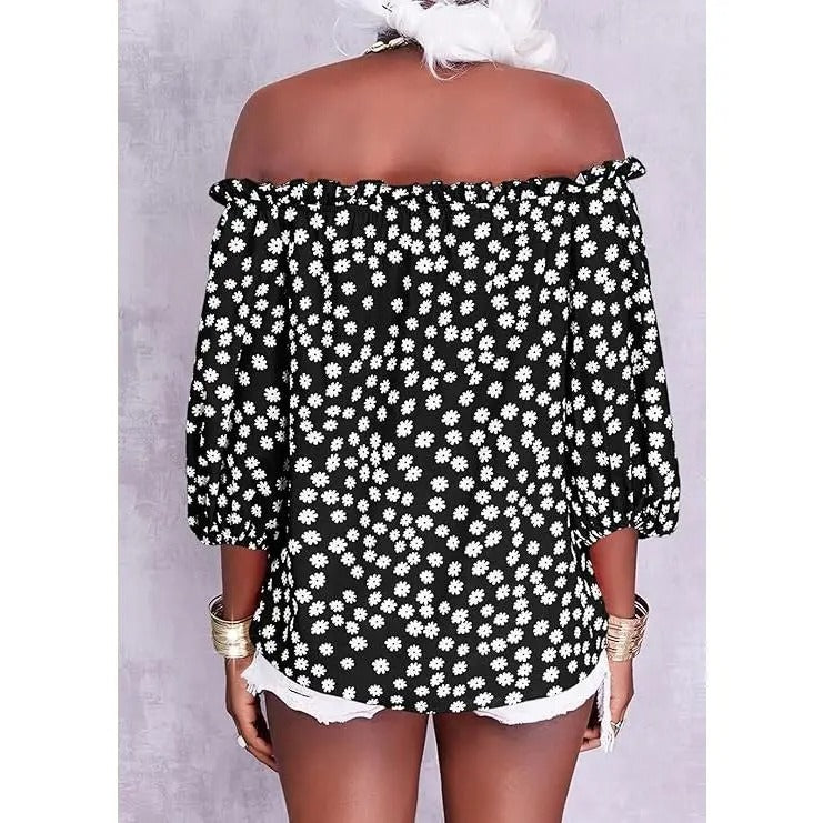 Women's Off Shoulder Floral Chiffon Blouse