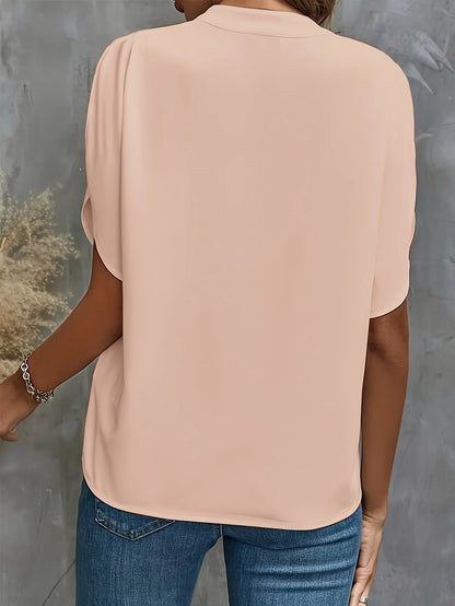 ✨Women's Short Sleeve Solid Color Notch Collar Short Sleeve Shirt
