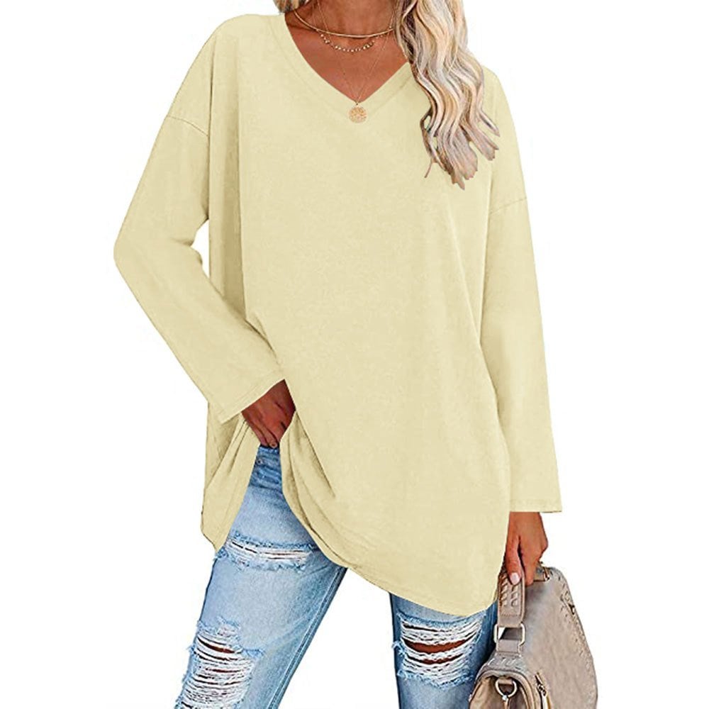 Women's Loose Long Sleeve Fashion V-neck Top