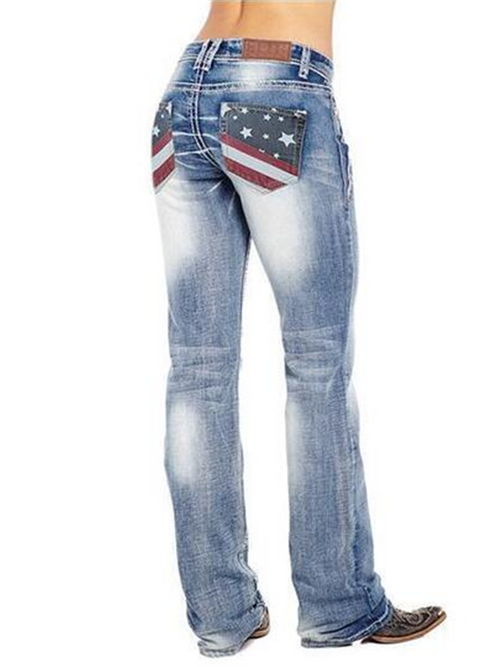 Women's American Flag Stretch Washed Bootcut Jeans