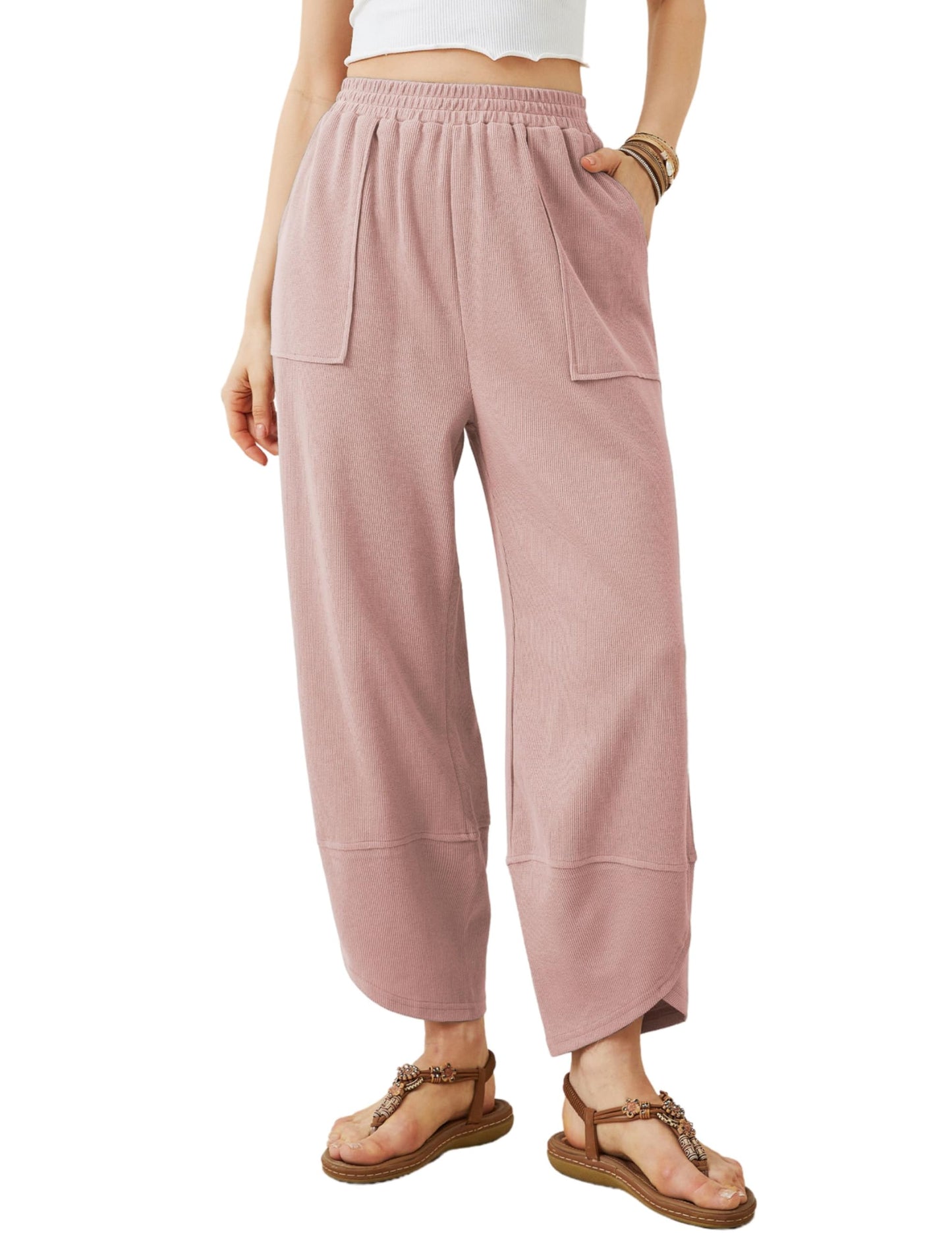 ⏰Hot Sale-Womens Elastic Waisted Loose Palazzo Harem Pants with Pockets