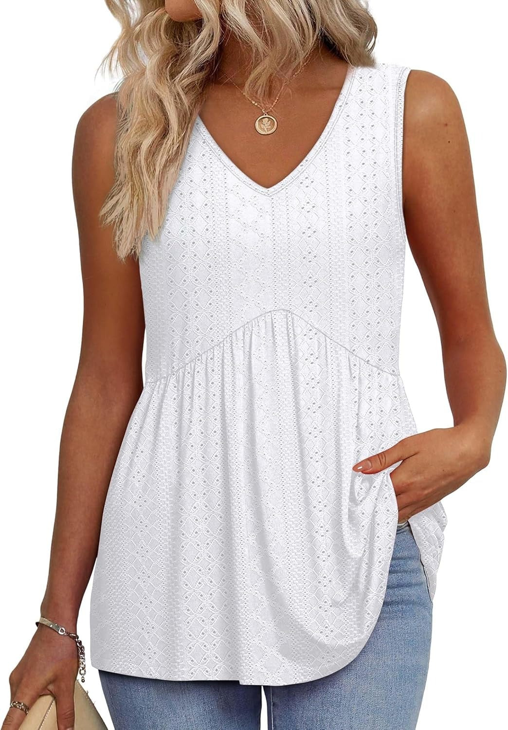 📣Women's Print Flowy Sleeveless V Neck Peplum Tank Tops