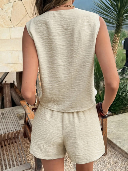 Women's V Neck Lace-Up Sleeveless Crop Top & Shorts Set