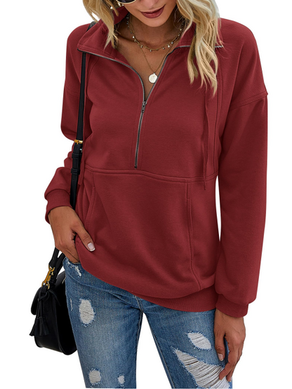 Women's Half Zip Lapel Drawstring Sweatshirt