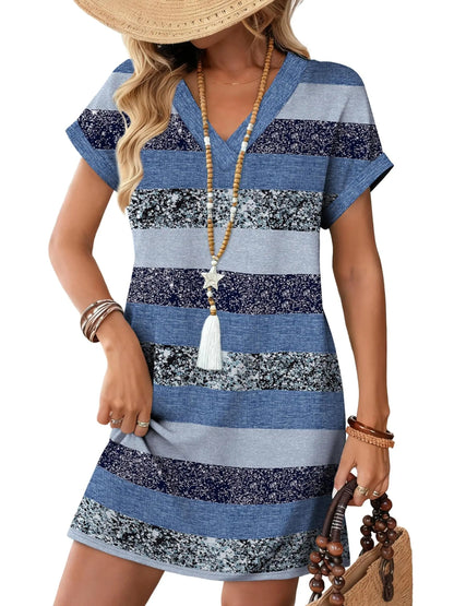 ⏰Hot Sale-Women's V-Neck Print Short Sleeve T-Shirt Dress