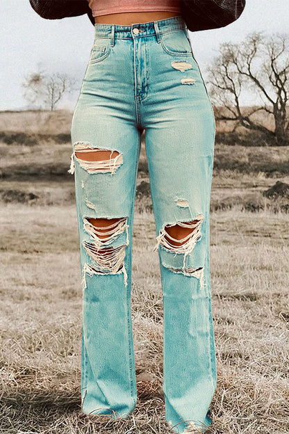 High Waist Distressed Casual Jeans