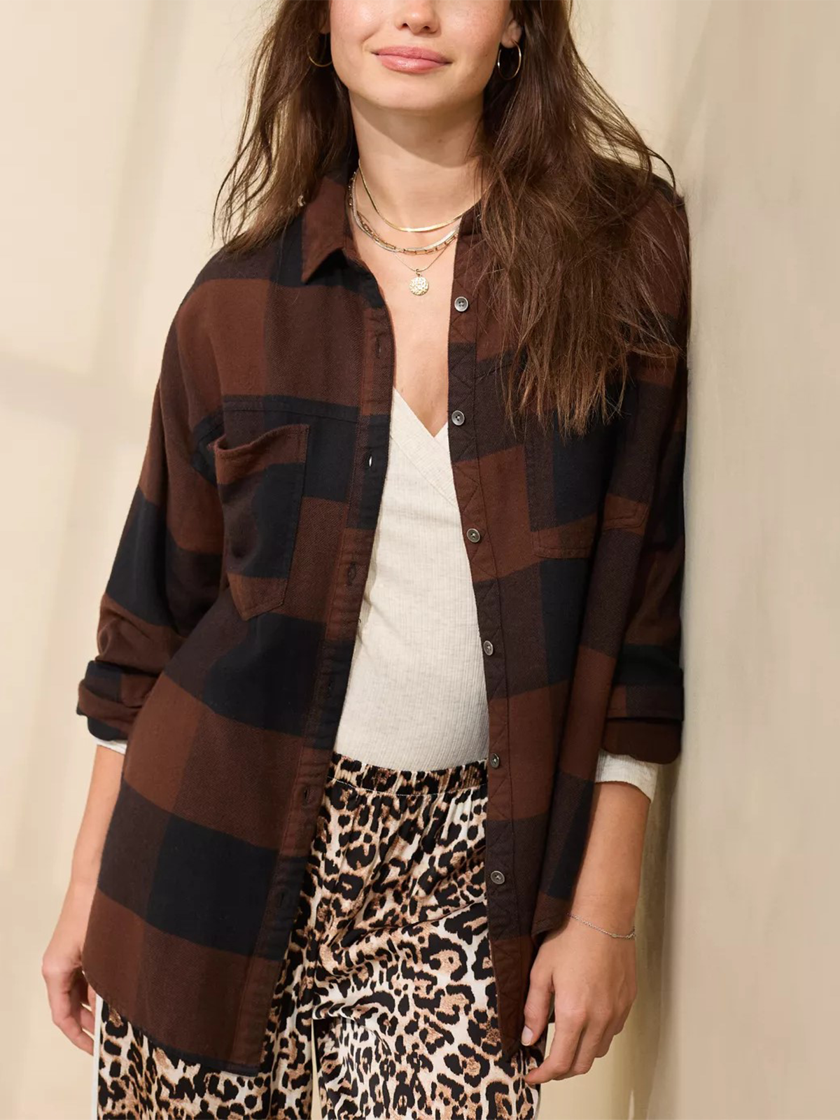 Women's Loose Flannel Casual Double Pocket Shirt