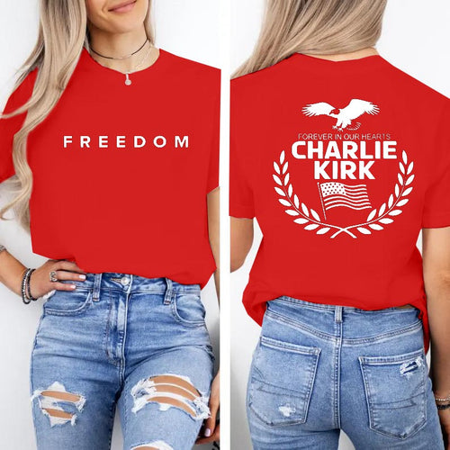 Charlie Kirk Memorial Tee, Patriotic Eagle Wreath “Forever in Our Hearts” Unisex T-Shirt